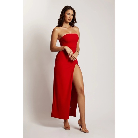 Meshki Red Strapless Maxi Dress - Picture 5 of 11